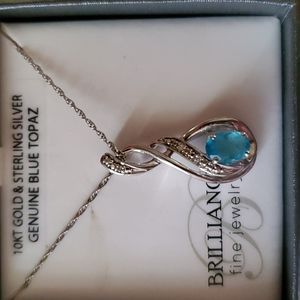 10kt gold & sterling silver genuine blue topaz necklace